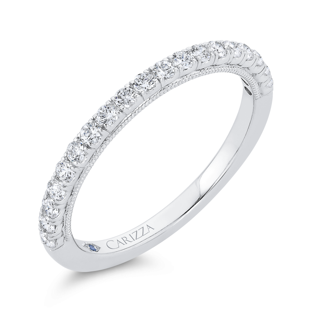 Diamond Wedding Band with Milgrain 14K White Gold