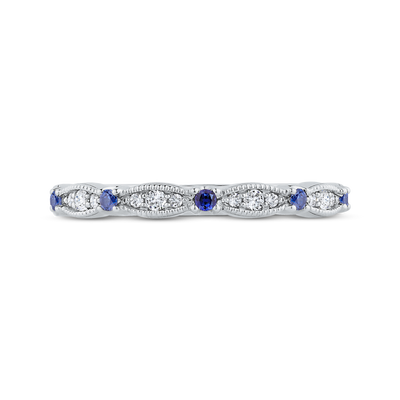 Round Diamond & Sapphire Wedding Band in 14K White Gold