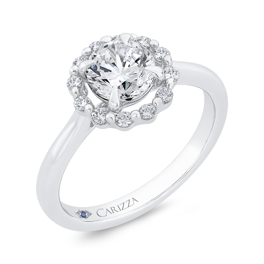 Round Cut Diamond Floral Engagement Ring In 14K White Gold (Semi-Mount)