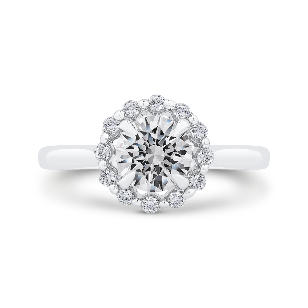 Round Cut Diamond Floral Engagement Ring In 14K White Gold (Semi-Mount)