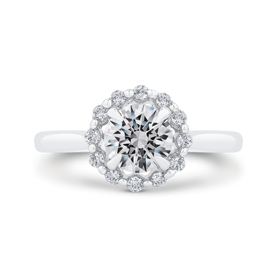 Round Cut Diamond Floral Engagement Ring In 14K White Gold (Semi-Mount)
