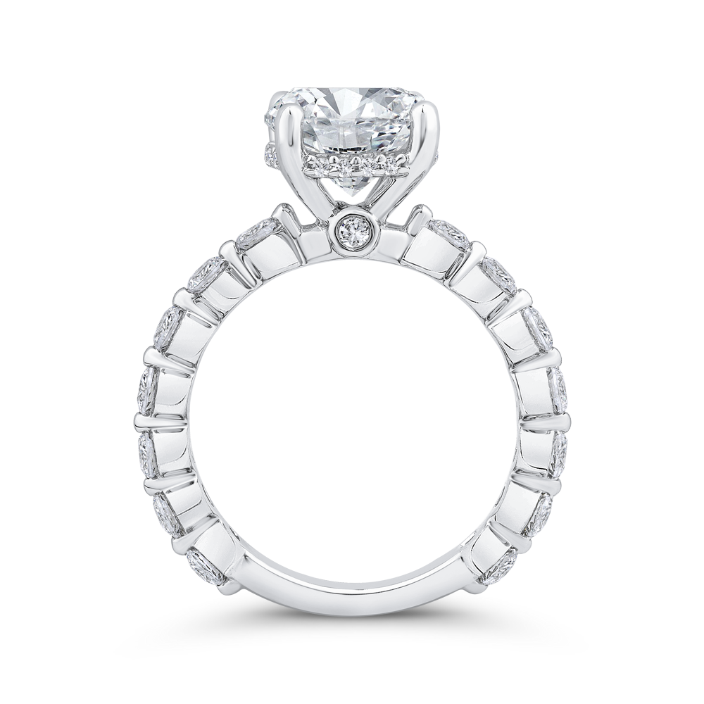 Round Cut Diamond Floral Engagement Ring In 14K White Gold (Semi-Mount)