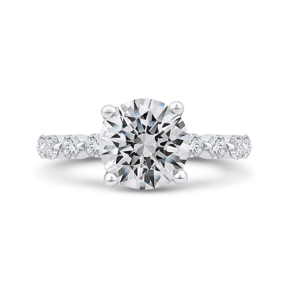 Round Cut Diamond Floral Engagement Ring In 14K White Gold (Semi-Mount)