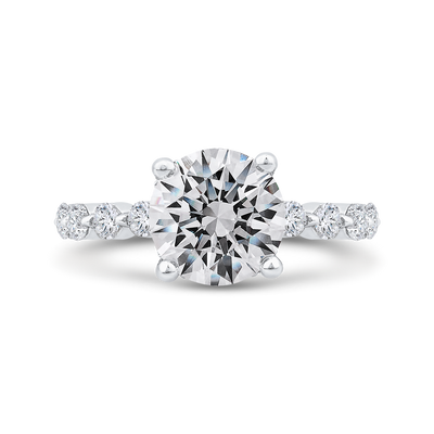 Round Cut Diamond Floral Engagement Ring In 14K White Gold (Semi-Mount)