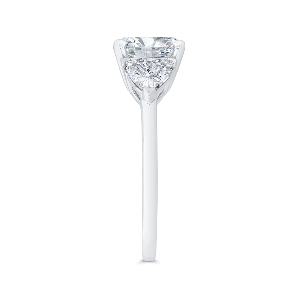 14K White Gold Three Stone Engagement Ring Trillion sides Diamond (Semi-Mount)