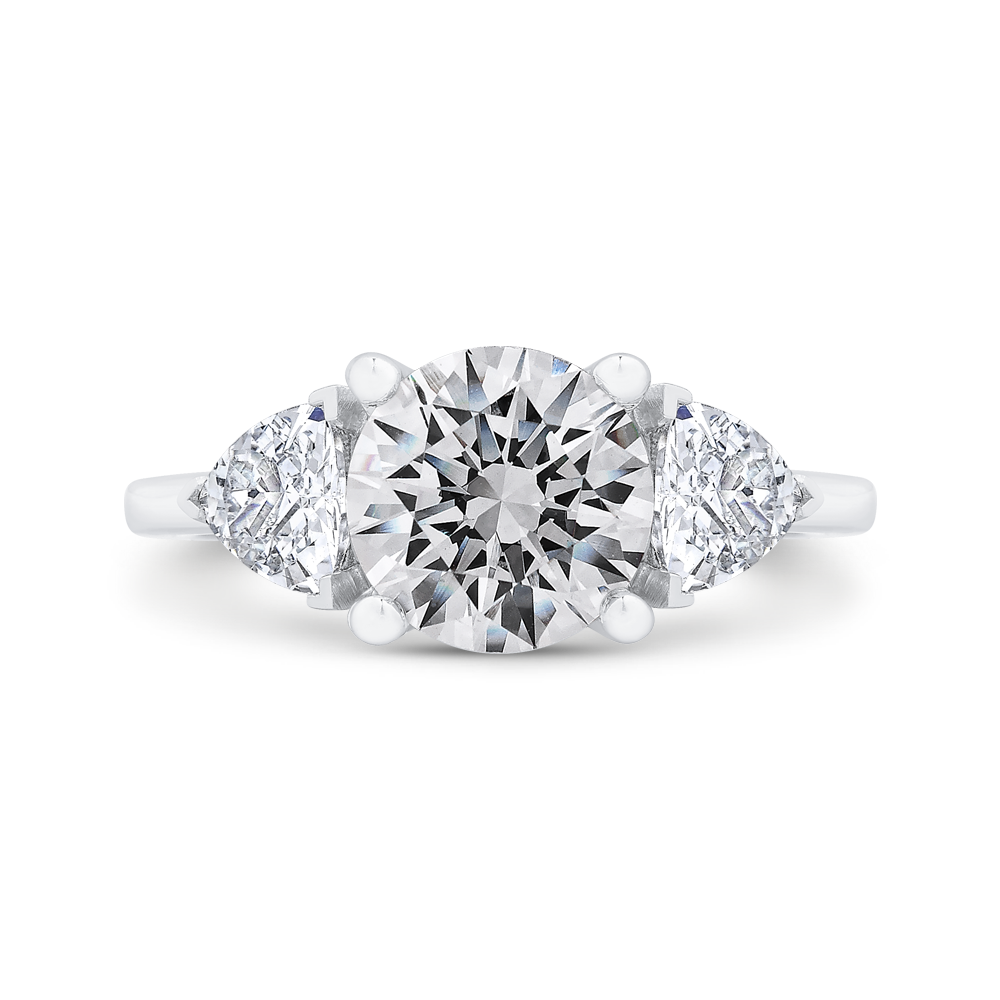 14K White Gold Three Stone Engagement Ring Trillion sides Diamond (Semi-Mount)