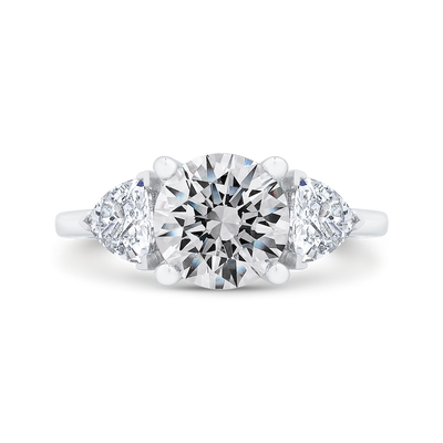 14K White Gold Three Stone Engagement Ring Trillion sides Diamond (Semi-Mount)