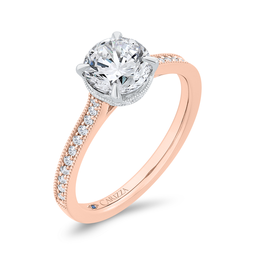 14K Two Tone Gold Round Cut Diamond Engagement Ring (Semi-Mount)