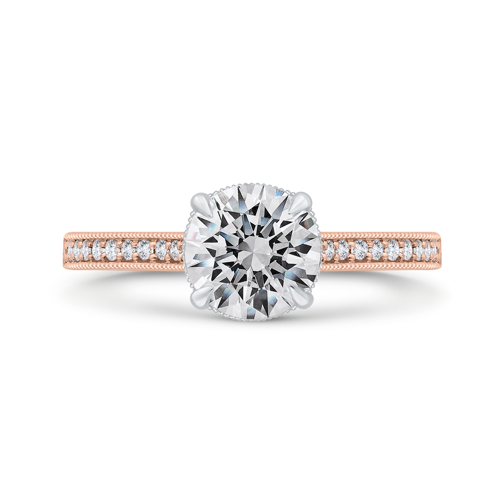 14K Two Tone Gold Round Cut Diamond Engagement Ring (Semi-Mount)