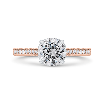 14K Two Tone Gold Round Cut Diamond Engagement Ring (Semi-Mount)