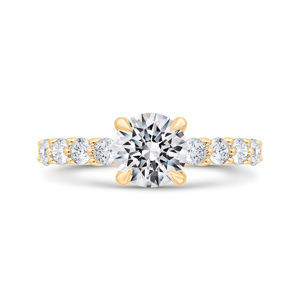 14K Yellow Gold Round Cut Diamond Engagement Ring (Semi-Mount)