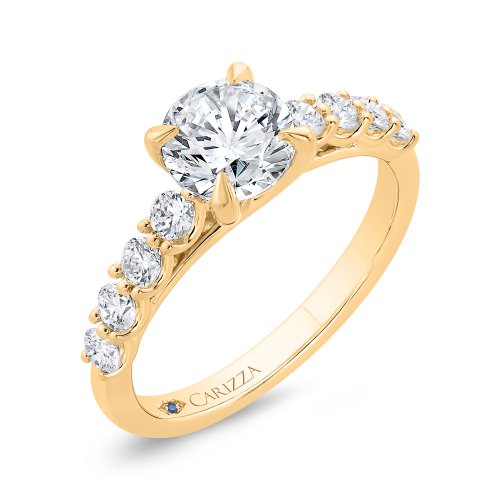 14K Yellow Gold Round Cut Diamond Engagement Ring (Semi-Mount)