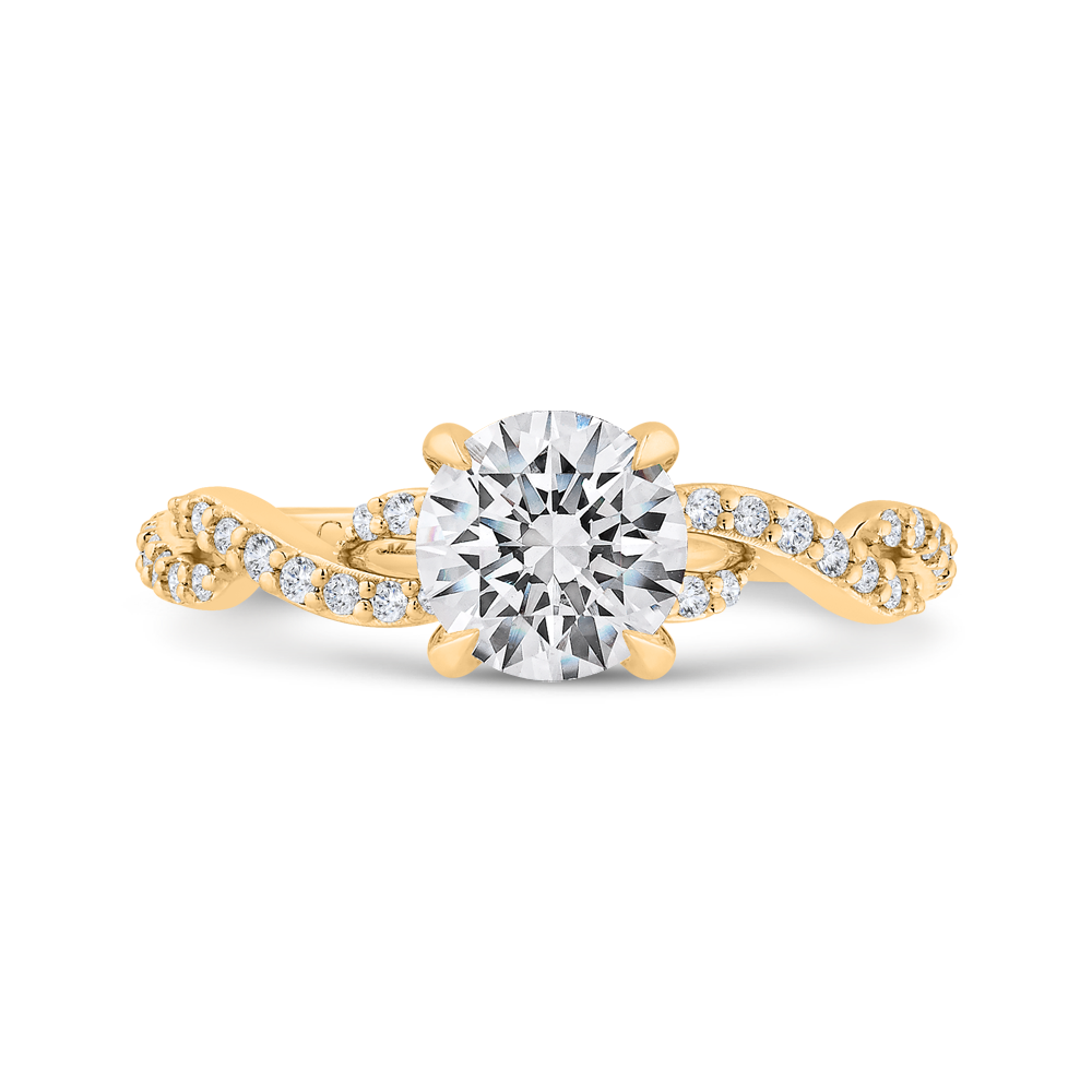 14K Yellow Gold Round Cut Diamond Engagement Ring (Semi-Mount)
