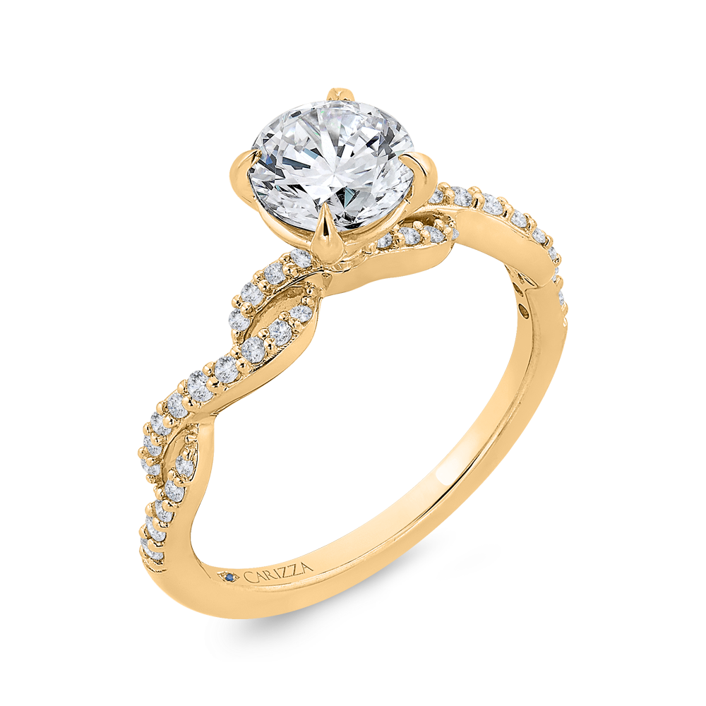 14K Yellow Gold Round Cut Diamond Engagement Ring (Semi-Mount)