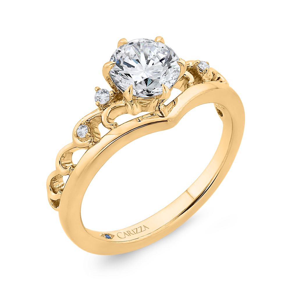 14K Yellow Gold Round Cut Diamond Engagement Ring (Semi-Mount)