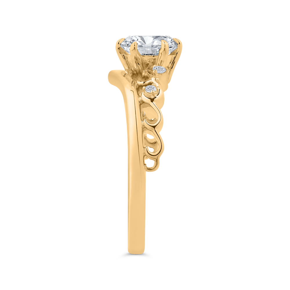 14K Yellow Gold Round Cut Diamond Engagement Ring (Semi-Mount)