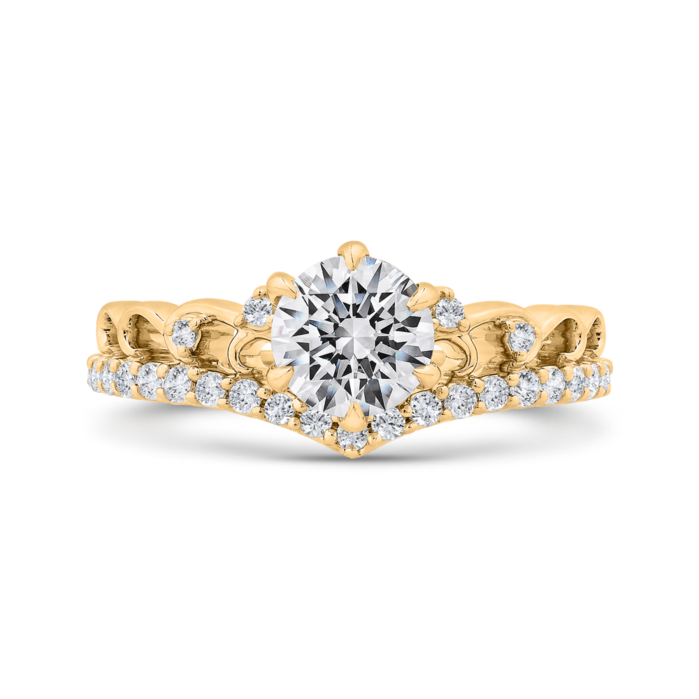 14K Yellow Gold Round Cut Diamond Engagement Ring (Semi-Mount)