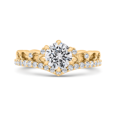 14K Yellow Gold Round Cut Diamond Engagement Ring (Semi-Mount)