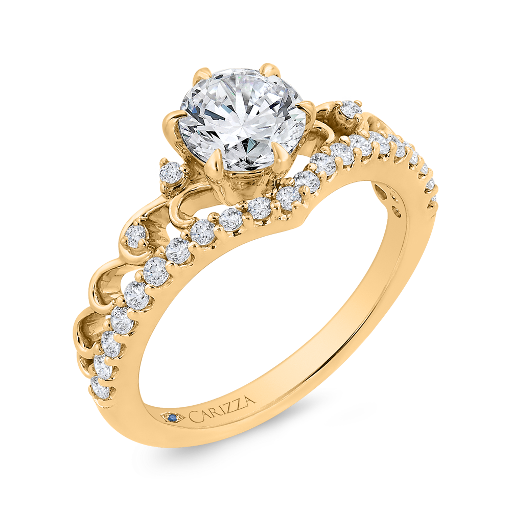 14K Yellow Gold Round Cut Diamond Engagement Ring (Semi-Mount)