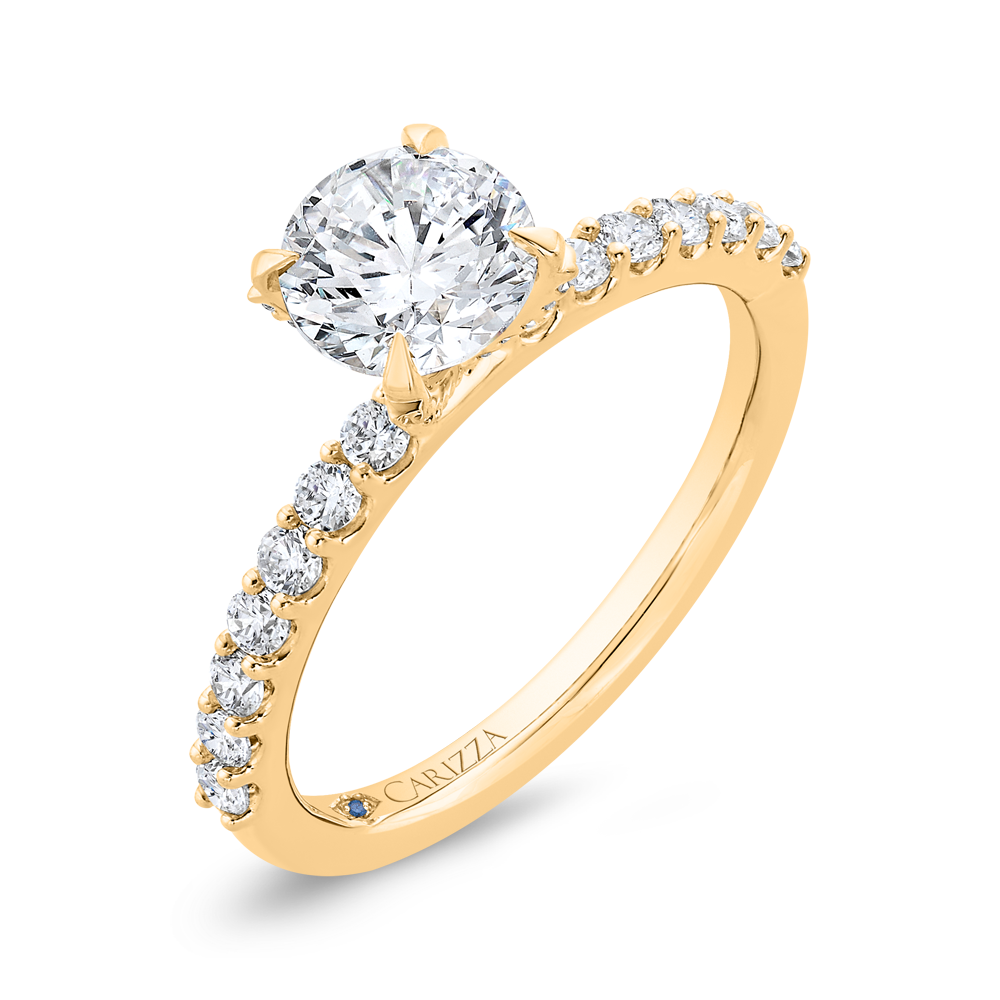 14K Yellow Gold Round Cut Diamond Engagement Ring (Semi-Mount)