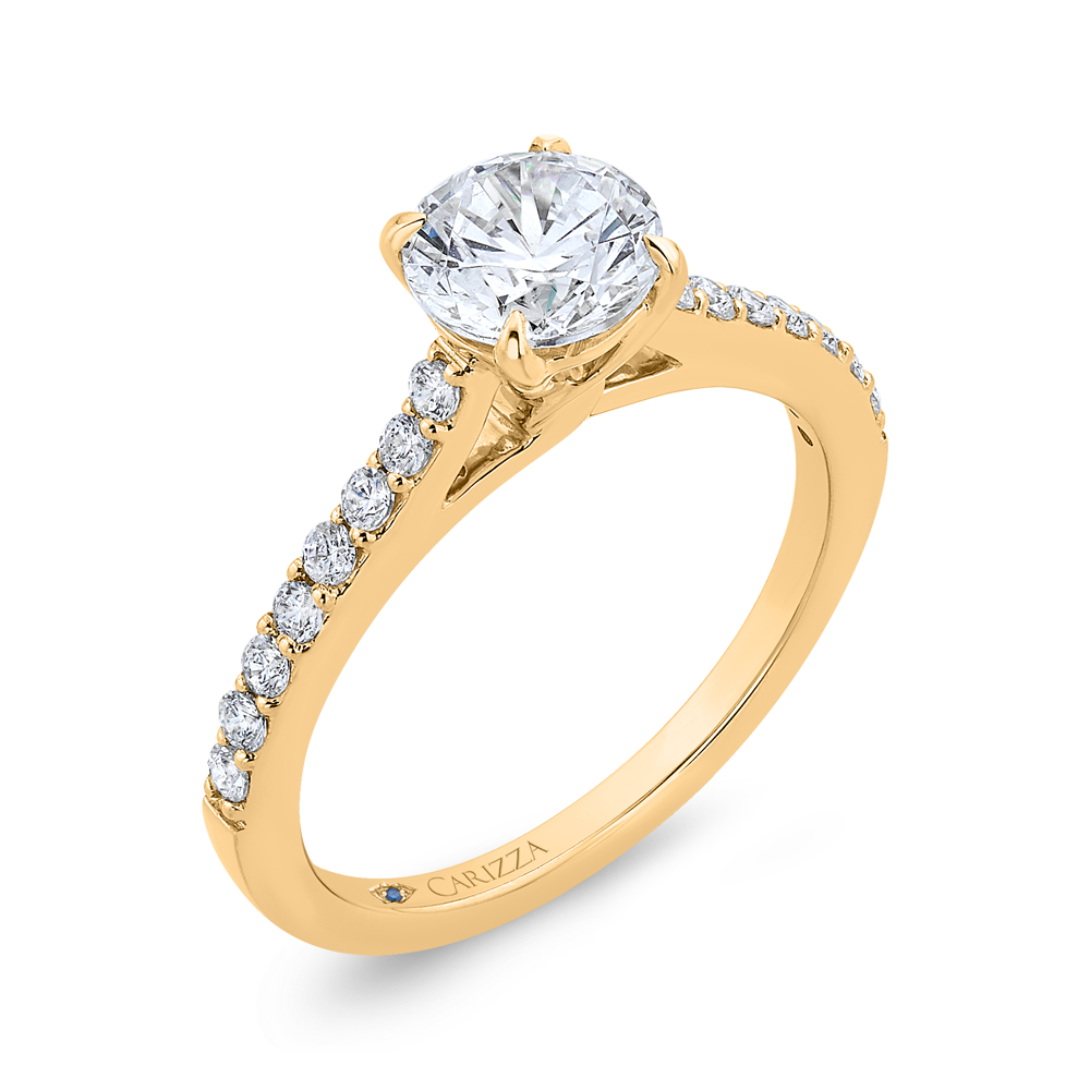 14K Yellow Gold Round Cut Diamond Engagement Ring (Semi-Mount)
