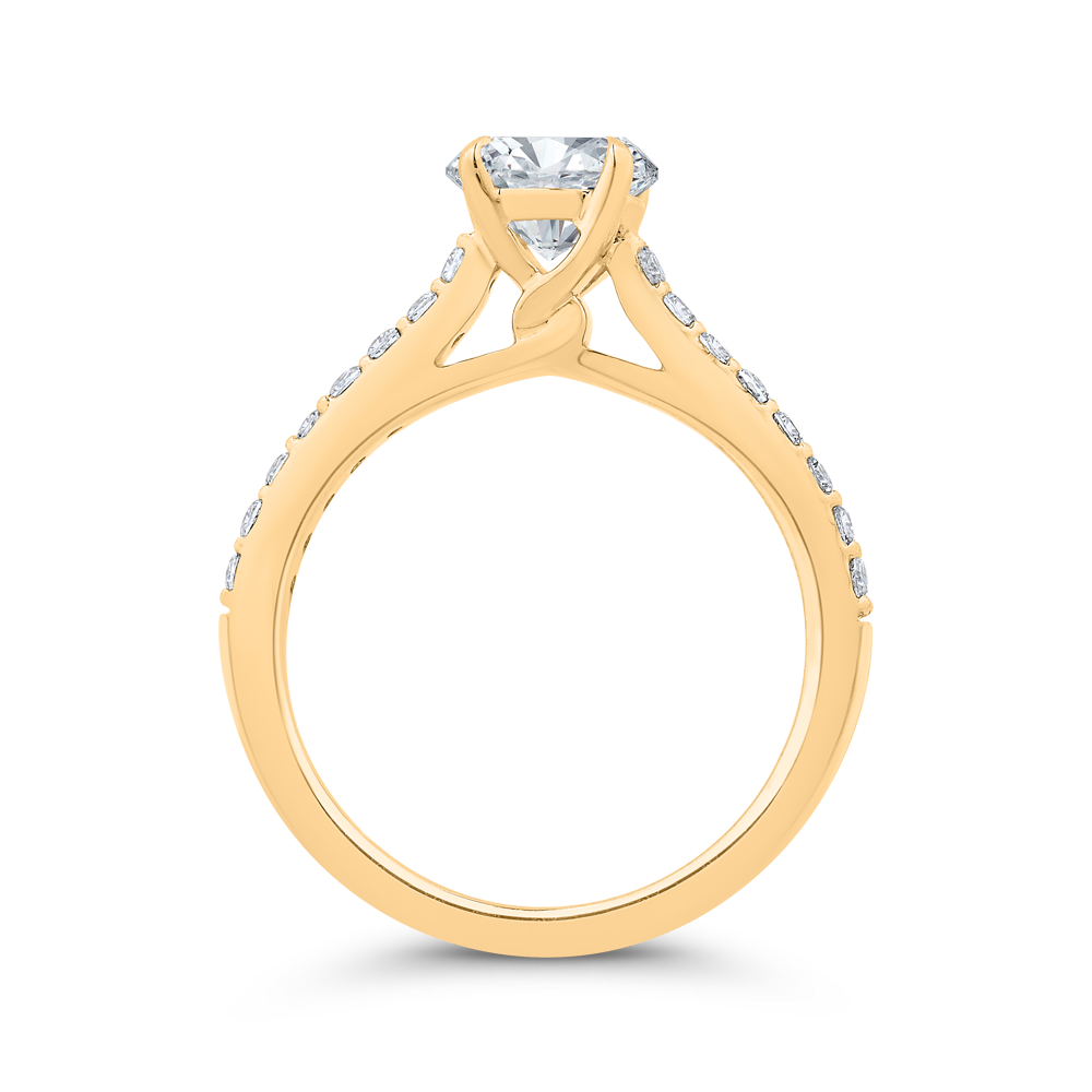 14K Yellow Gold Round Cut Diamond Engagement Ring (Semi-Mount)