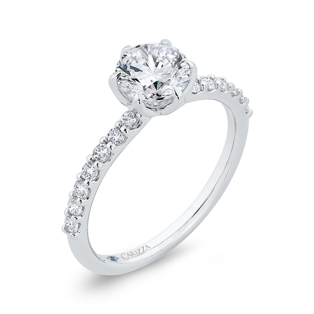 14K White Gold Round Cut Diamond Engagement Ring (Semi-Mount)