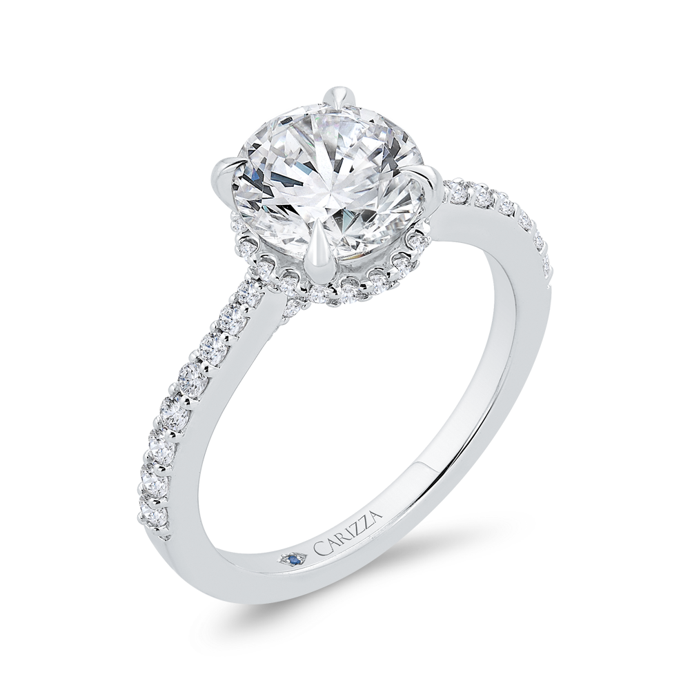 14K White Gold Round Cut Diamond Engagement Ring (Semi-Mount)