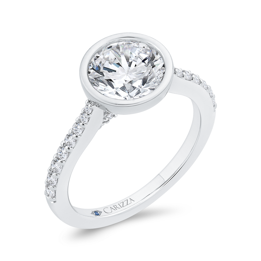 14K White Gold Round Cut Diamond Engagement Ring (Semi-Mount)