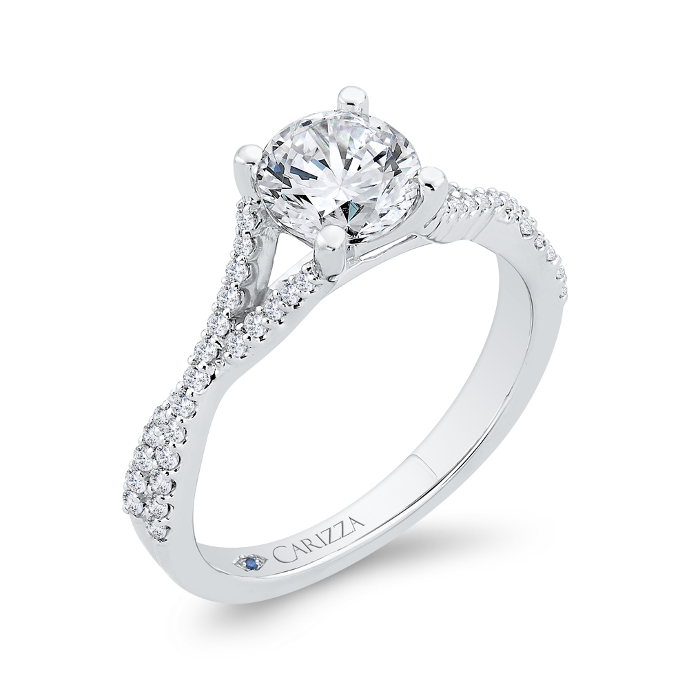 14K White Gold Round Cut Diamond Engagement Ring (Semi-Mount)