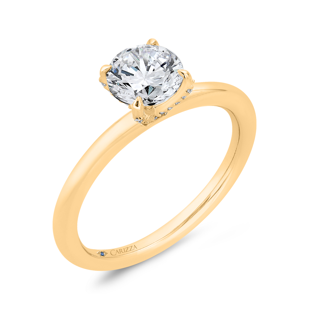 14K Yellow Gold Round Cut Diamond Solitaire Engagement Ring (Semi-Mount)