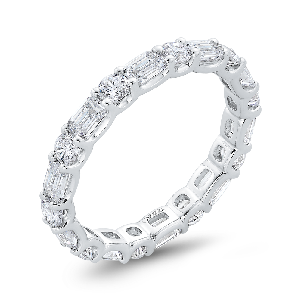 14K White Gold with Round & Emerald Diamond Eternity Ring