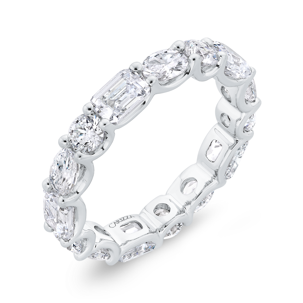 14K White Gold with Oval, Round & Emerald Diamond Eternity Ring