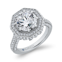 14K White Gold Round Cut Diamond Halo Engagement Ring (Semi-Mount)