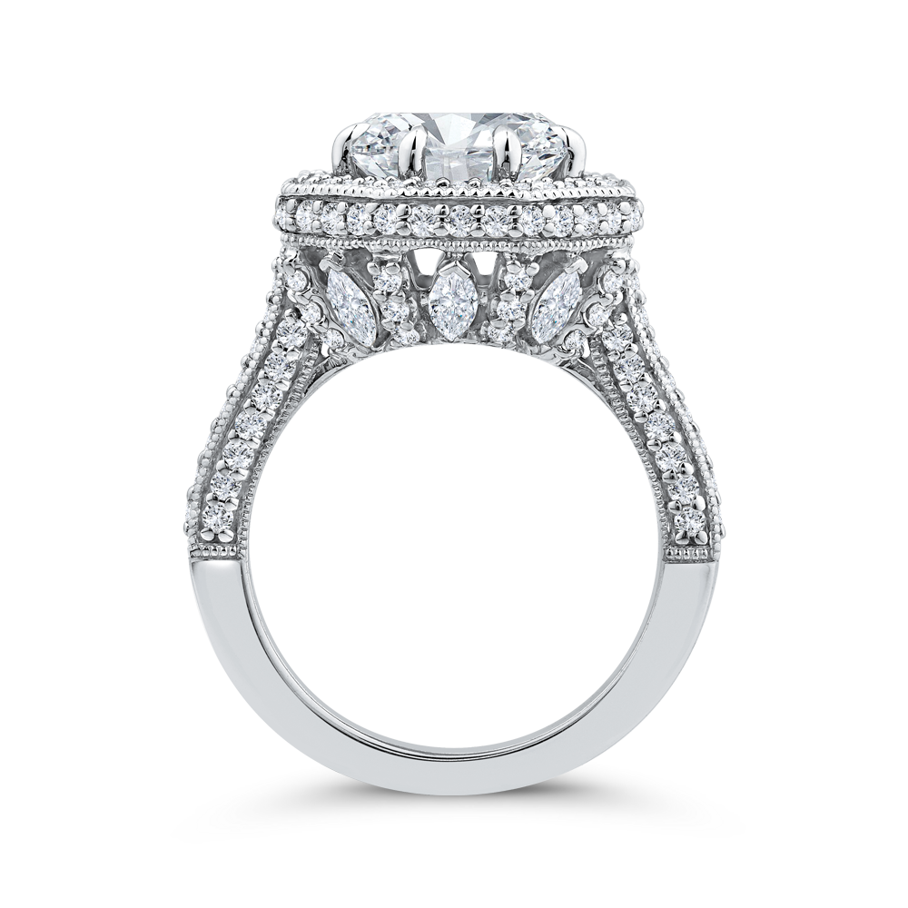 14K White Gold Round Cut Diamond Halo Engagement Ring (Semi-Mount)