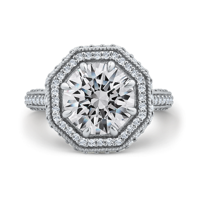 14K White Gold Round Cut Diamond Halo Engagement Ring (Semi-Mount)