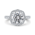 14K White Gold Round Cut Diamond Halo Engagement Ring with Euro Shank (Semi-Mount)