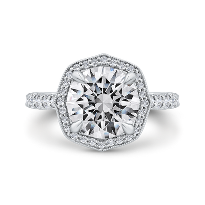 14K White Gold Round Cut Diamond Halo Engagement Ring with Euro Shank (Semi-Mount)