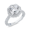 14K White Gold Round Cut Diamond Halo Engagement Ring with Euro Shank (Semi-Mount)