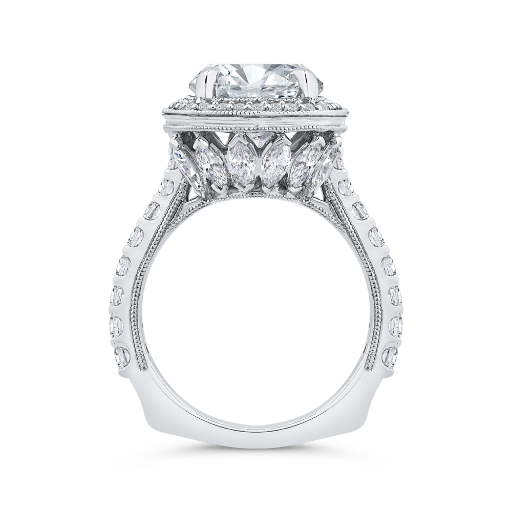 14K White Gold Round Cut Diamond Halo Engagement Ring with Euro Shank (Semi-Mount)