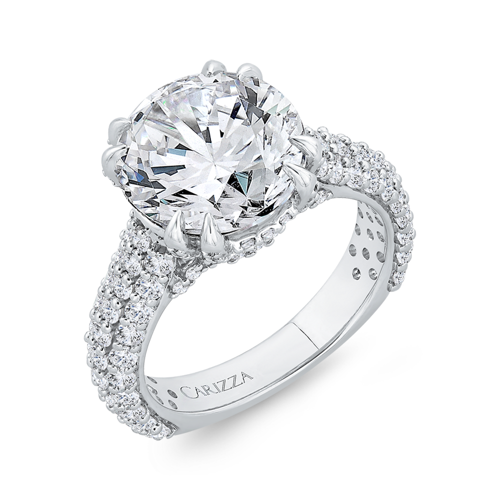 14K White Gold Three Row Round Diamond Engagement Ring (Semi-Mount)