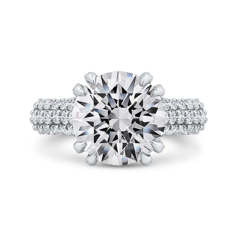 14K White Gold Three Row Round Diamond Engagement Ring (Semi-Mount)