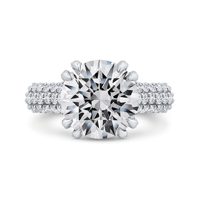 14K White Gold Three Row Round Diamond Engagement Ring (Semi-Mount)