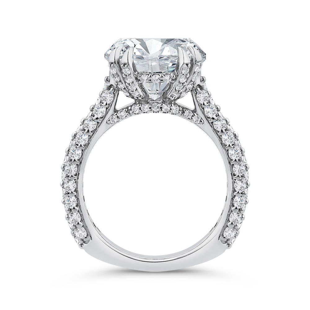 14K White Gold Three Row Round Diamond Engagement Ring (Semi-Mount)