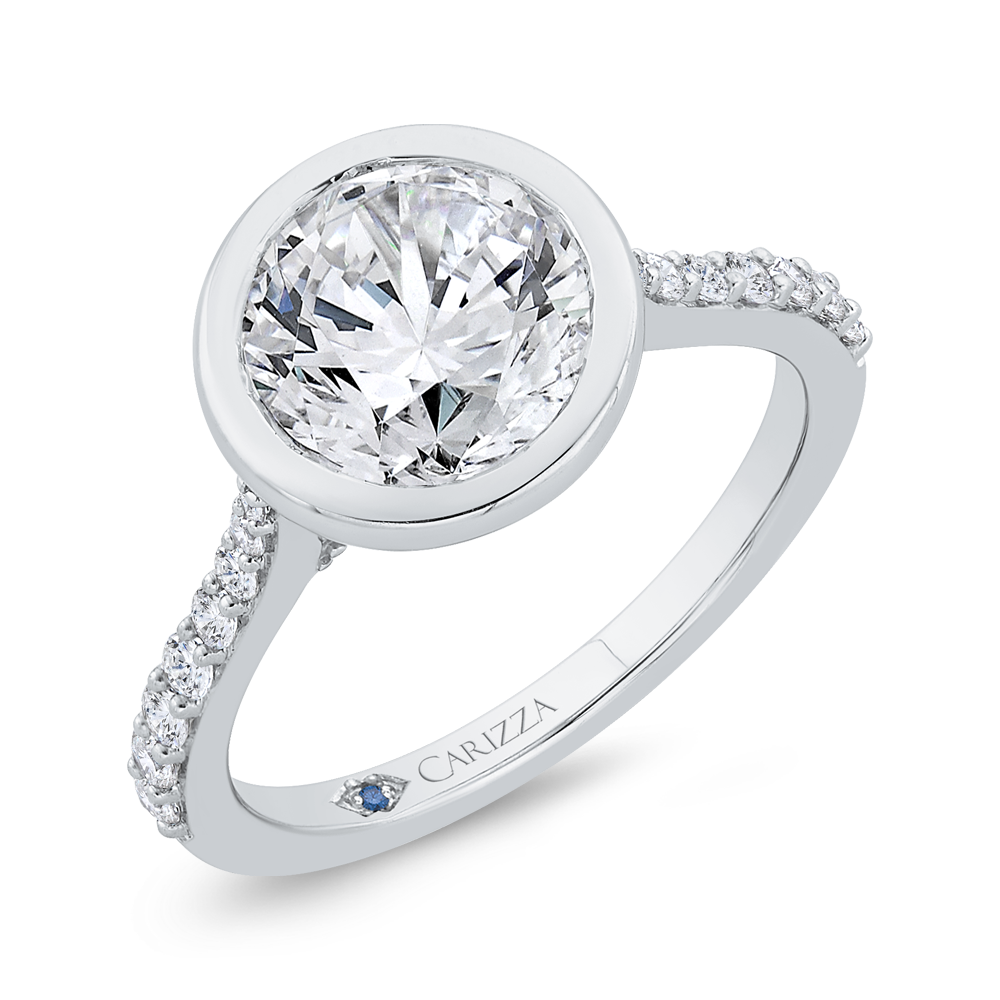 14K White Gold Bezel Set Diamond Wedding Band with Round Shank (Semi-Mount)