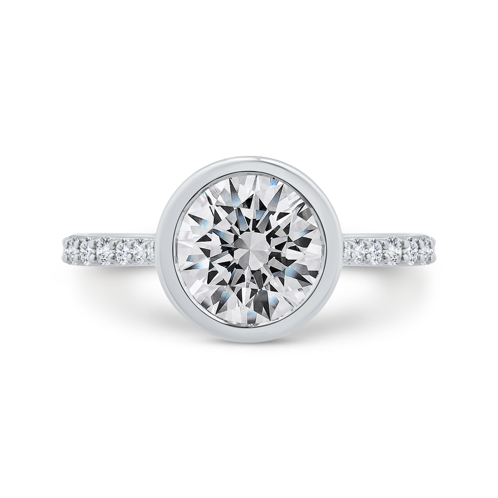 14K White Gold Bezel Set Diamond Wedding Band with Round Shank (Semi-Mount)