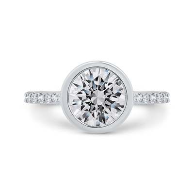 14K White Gold Bezel Set Diamond Wedding Band with Round Shank (Semi-Mount)