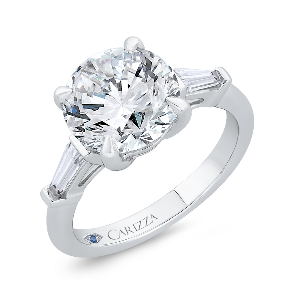 14K White Gold Three Stone Diamond Engagement Ring (Semi-Mount)
