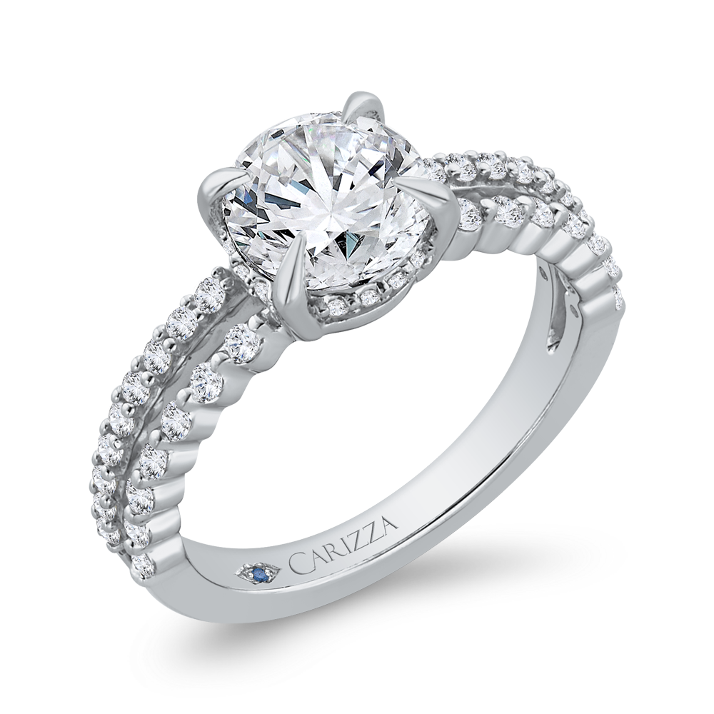 Round Diamond Engagement Ring In 14K White Gold with Split Shank (Semi-Mount)