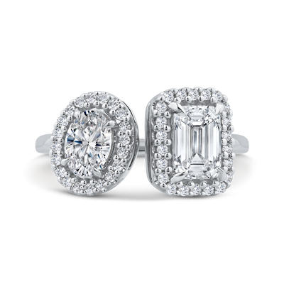 14K White Gold Two stone Diamond Engagement Ring (Semi-Mount)